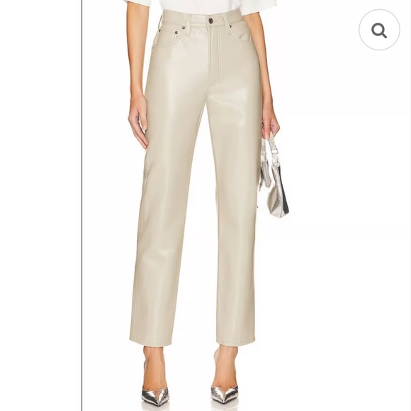 AGOLDE Recycled Leather 90's Pinch Waist Pants in Powder Cream - Picture 1 of 6